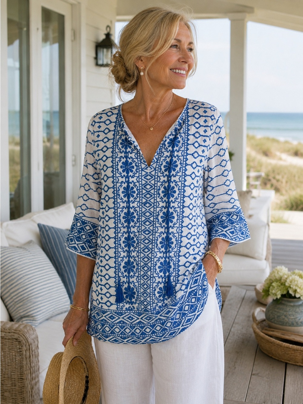 Tolani turquoise embroidered salma tunic top size M